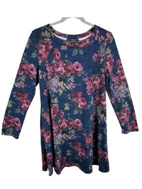 Potter's Pot 3/4 Sleeve Floral Tight Knit Lightweight Above Knee Sweater Dress L